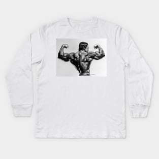 Arnold Schwarzenegger flexing Kids Long Sleeve T-Shirt